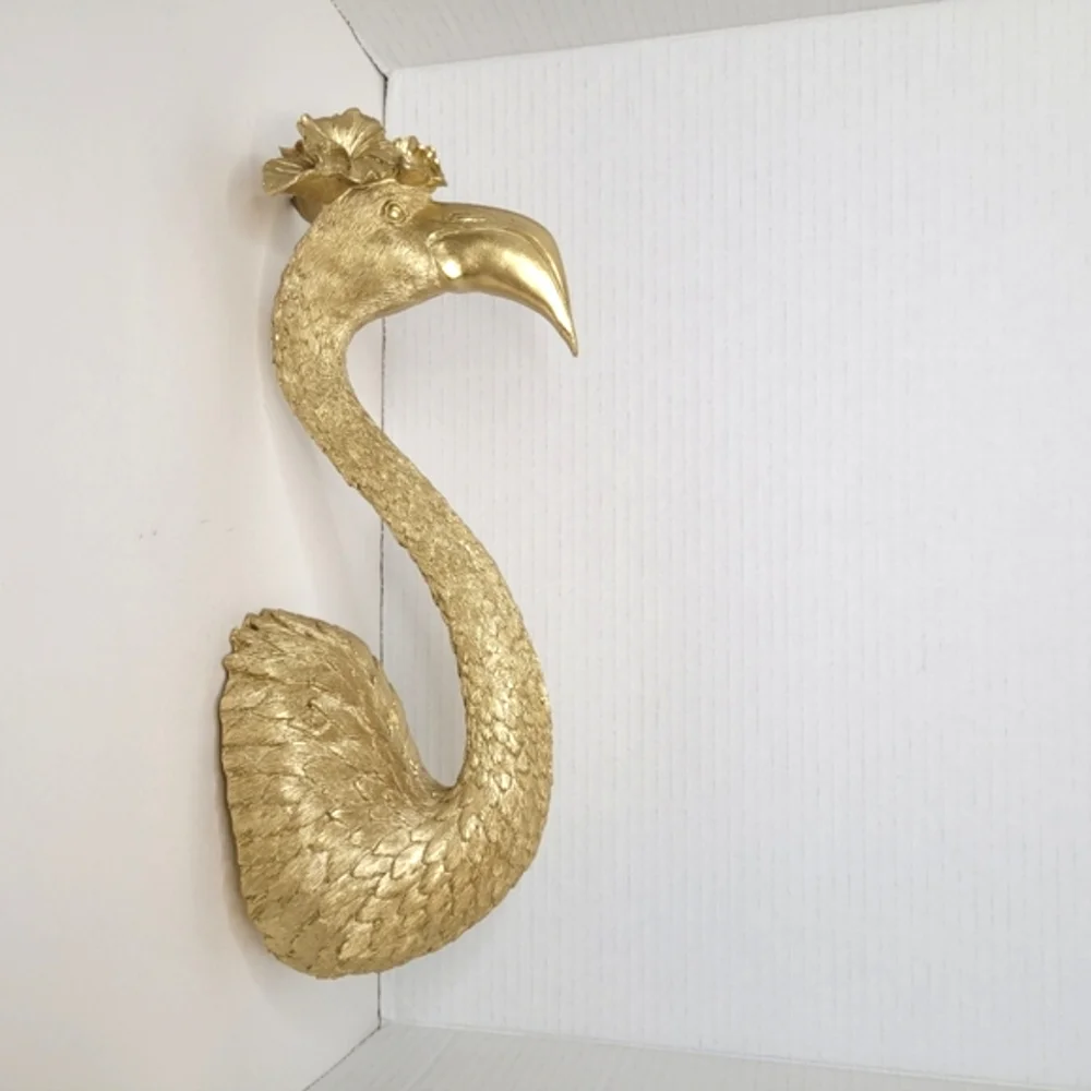 Z Gallerie Champagne Gold Flamingo Head Statue Hanging Art Plaque Home Décor NWT